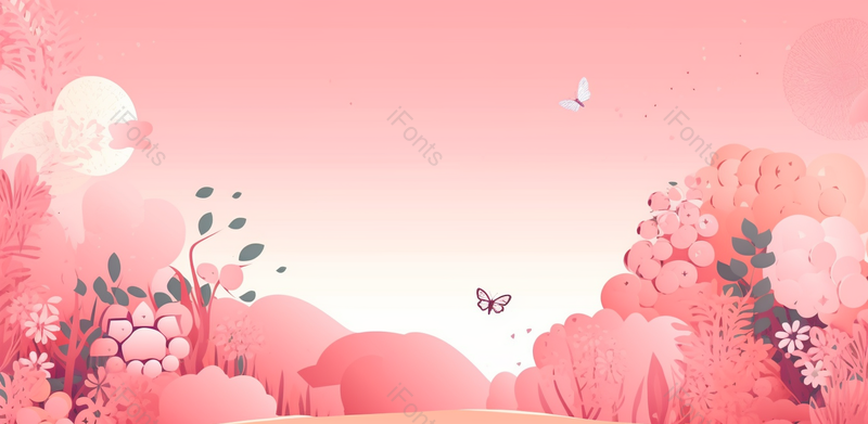 母亲节文艺手绘插画花朵粉色banner展板背景蝴蝶花瓣渐变,插画/手绘图,插画/手绘图库,插画/手绘图下载,插画/手绘